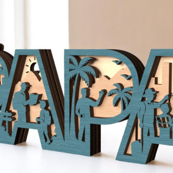 Intra απο ξύλο plywood 3mm-4mm πάχος – Papa 3D Travel Theme Layered σημάδι Δίασταση 20x20 cm INTRAFABR-121728786 - Image 3