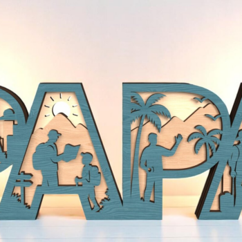 Intra απο ξύλο plywood 3mm-4mm πάχος – Papa 3D Travel Theme Layered σημάδι Δίασταση 20x20 cm INTRAFABR-121728786 - Image 4