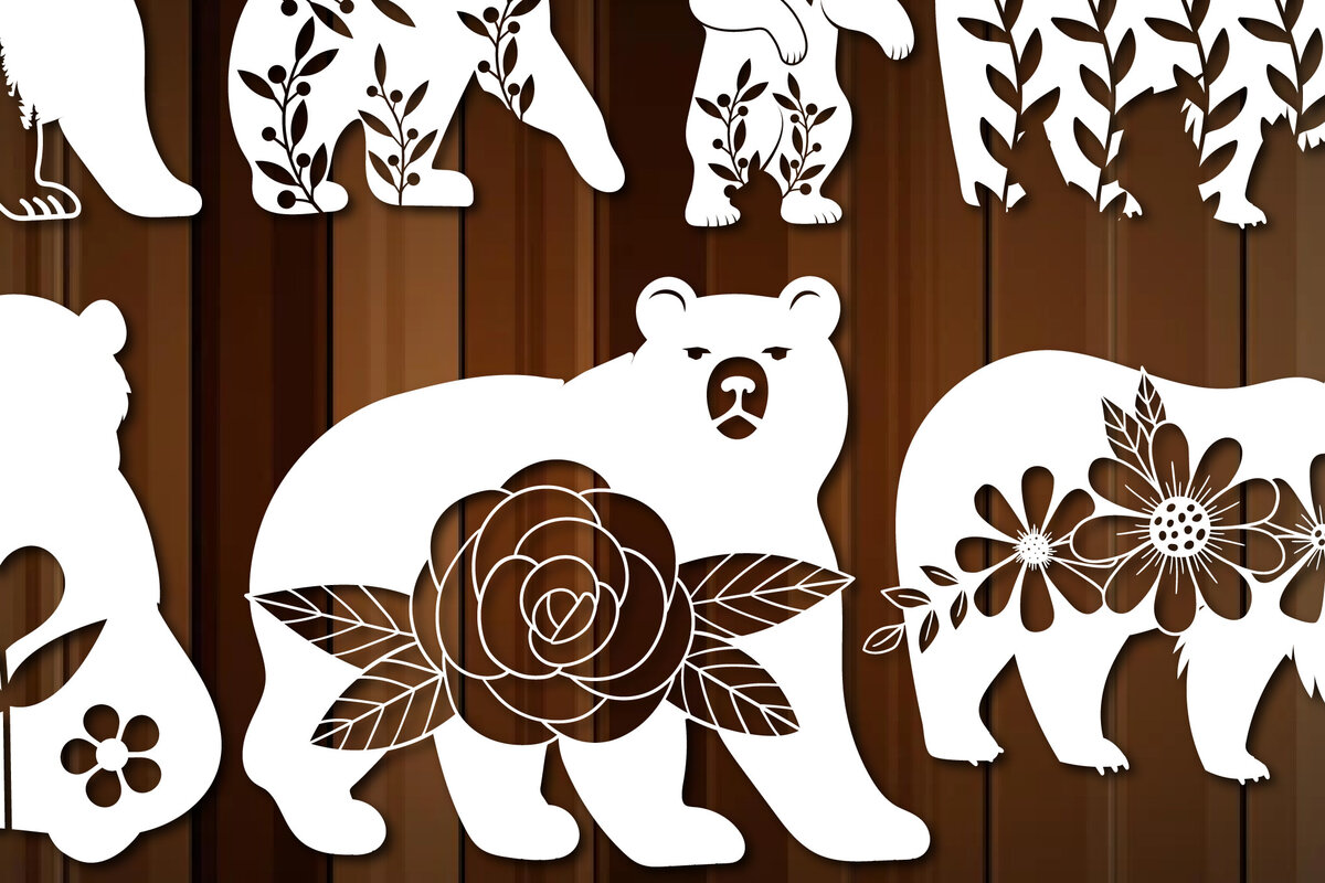 Intra απο ξύλο plywood 3mm-4mm πάχος – Χάρτινο κομμένο Bear Flowers Mega Bundle Δίασταση  20x20 cm INTRAFABR-29563288