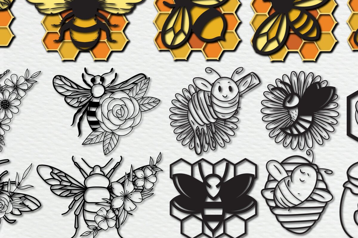 Intra απο ξύλο plywood 3mm-4mm πάχος – Paper Cut Bee, Dxf Cut Bundle Δίασταση  20x20 cm INTRAFABR-35160926