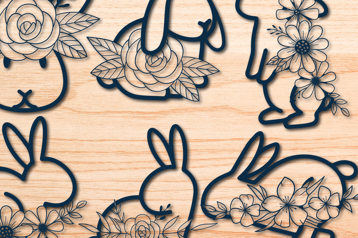 Intra απο ξύλο plywood 3mm-4mm πάχος – Paper Cut Bunny Flowers 3d Bundle Δίασταση  20x20 cm INTRAFABR-30203639