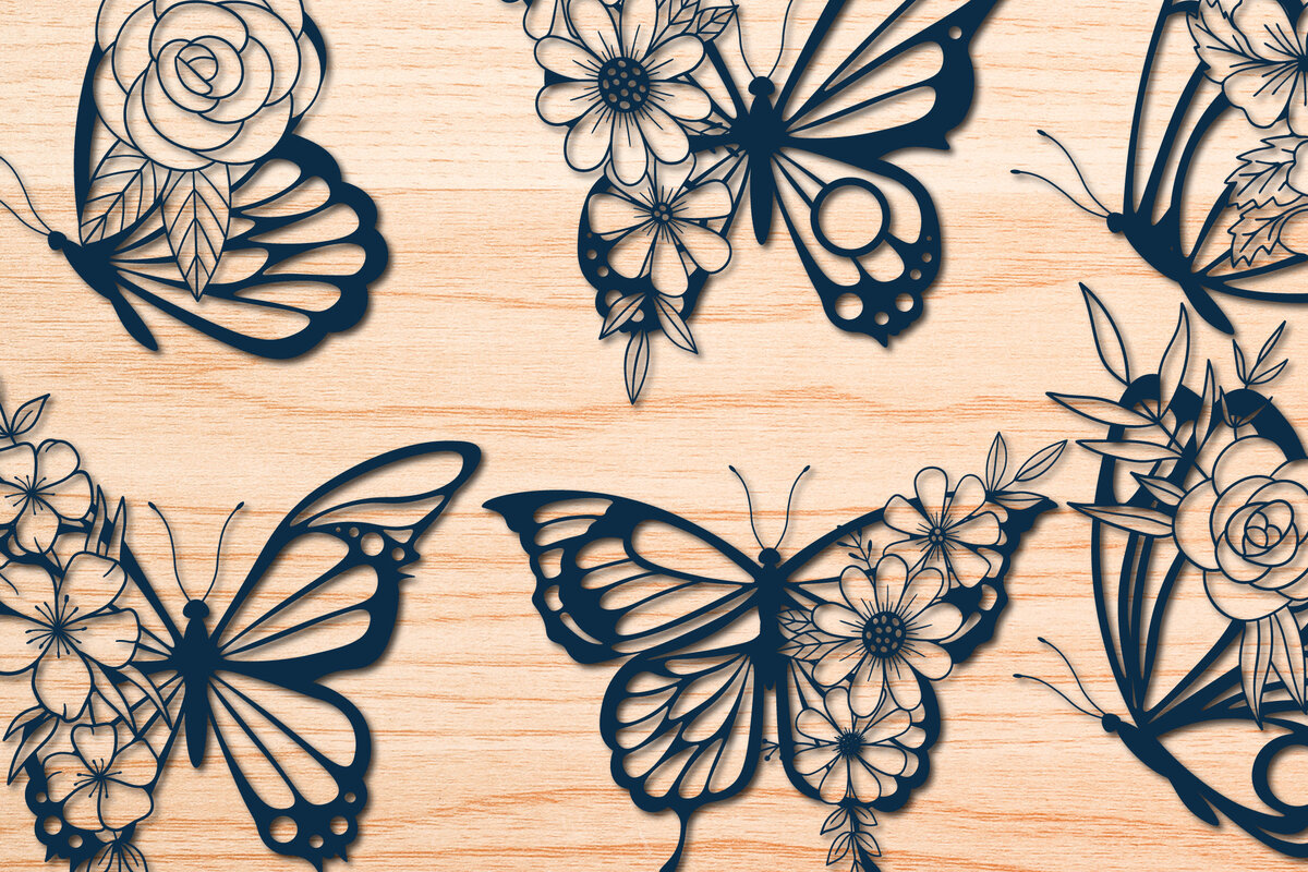 Intra απο ξύλο plywood 3mm-4mm πάχος – Πακέτο Flowers Butterfly Paper Cut Δίασταση  20x20 cm INTRAFABR-30115191