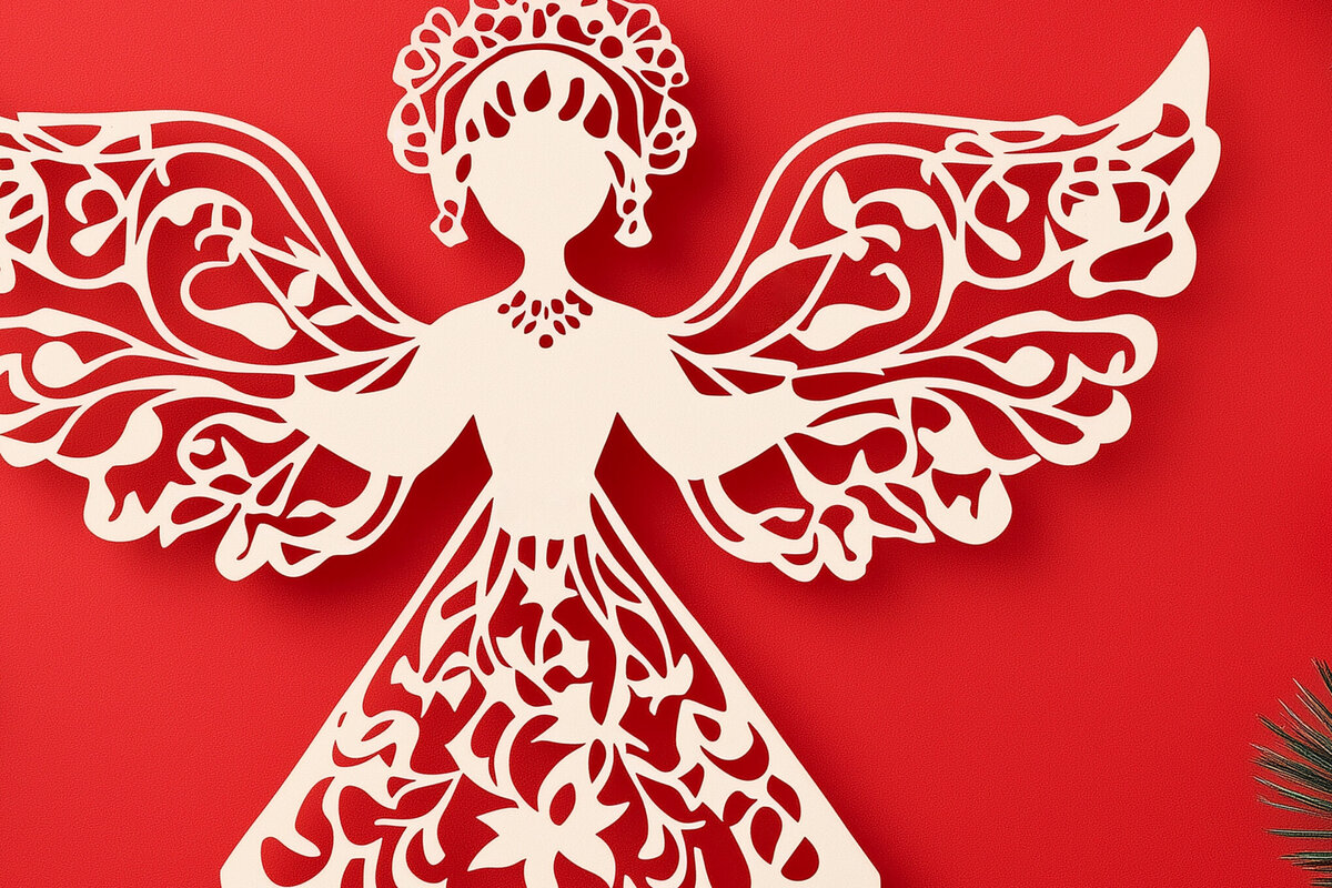 Intra απο ξύλο plywood 3mm-4mm πάχος – Κόψιμο αρχείο Χριστουγέννων Angel σε χαρτί Δίασταση  20x20 cm INTRAFABR-107349681