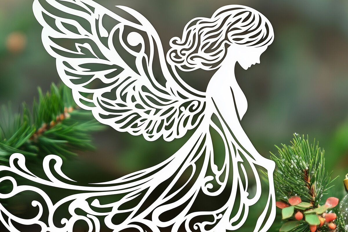 Intra απο ξύλο plywood 3mm-4mm πάχος – Κόψιμο αρχείο Χριστουγέννων Angel σε χαρτί Δίασταση  20x20 cm INTRAFABR-107367162