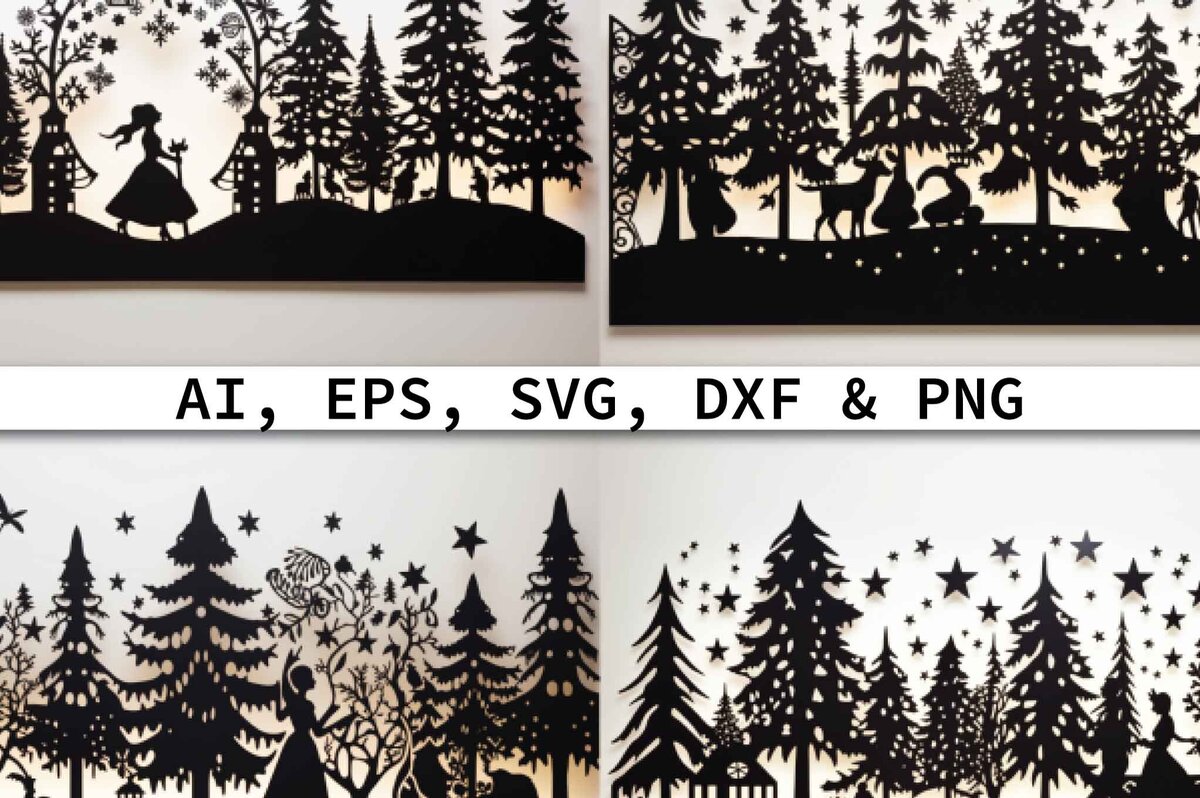 Intra απο ξύλο plywood 3mm-4mm πάχος – Κόψιμο από χαρτί Χριστουγεννιάτικο Δάσος Σκηνής Κουλούρι Δίασταση  20x20 cm INTRAFABR-80420642