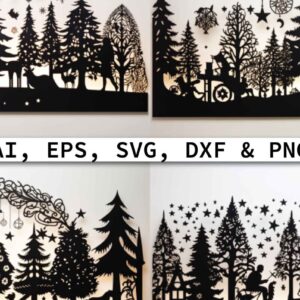 Intra απο ξύλο plywood 3mm-4mm πάχος – Σετ χριστουγεννιάτικου δάσους κομμένο χαρτί Δίασταση  20x20 cm INTRAFABR-80420203