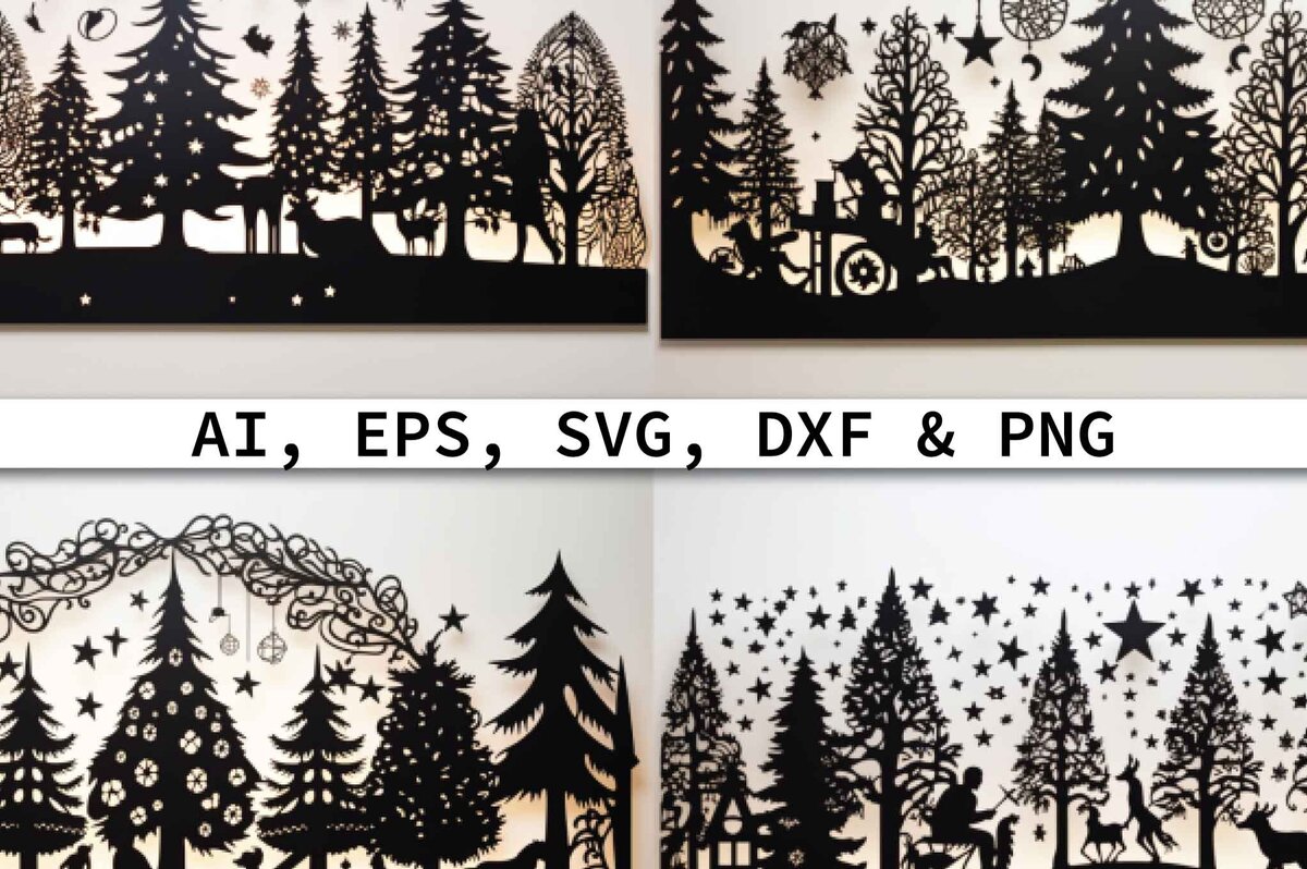 Intra απο ξύλο plywood 3mm-4mm πάχος – Σετ χριστουγεννιάτικου δάσους κομμένο χαρτί Δίασταση  20x20 cm INTRAFABR-80420203