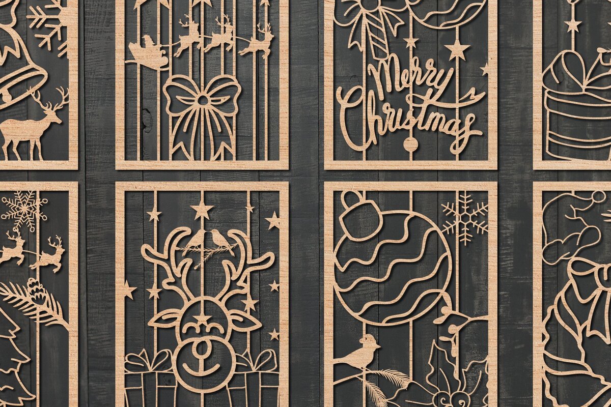 Intra απο ξύλο plywood 3mm-4mm πάχος – Πακέτο Χριστουγεννιάτικων Δωροκάρτας Paper Cut Δίασταση 20x20 cm INTRAFABR-41871919