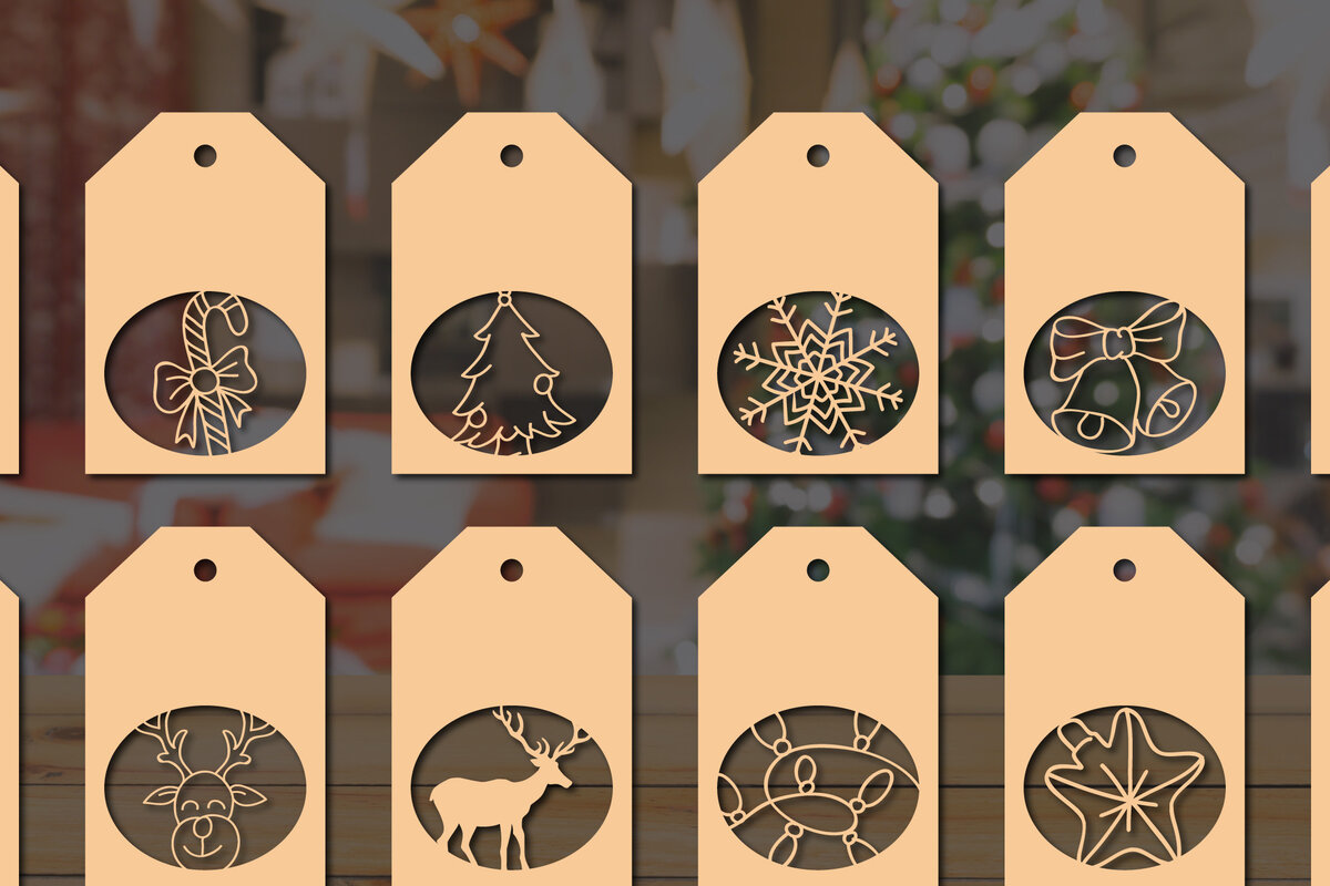 Intra απο ξύλο plywood 3mm-4mm πάχος – Πακέτο ετικετών δώρου Χριστουγέννων σε χαρτί κοπής 1 Δίασταση  20x20 cm INTRAFABR-19038503