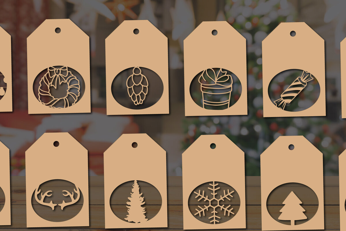 Intra απο ξύλο plywood 3mm-4mm πάχος – Πακέτο ετικετών δώρου Χριστουγέννων σε χαρτί κοπής 2 Δίασταση  20x20 cm INTRAFABR-19039914