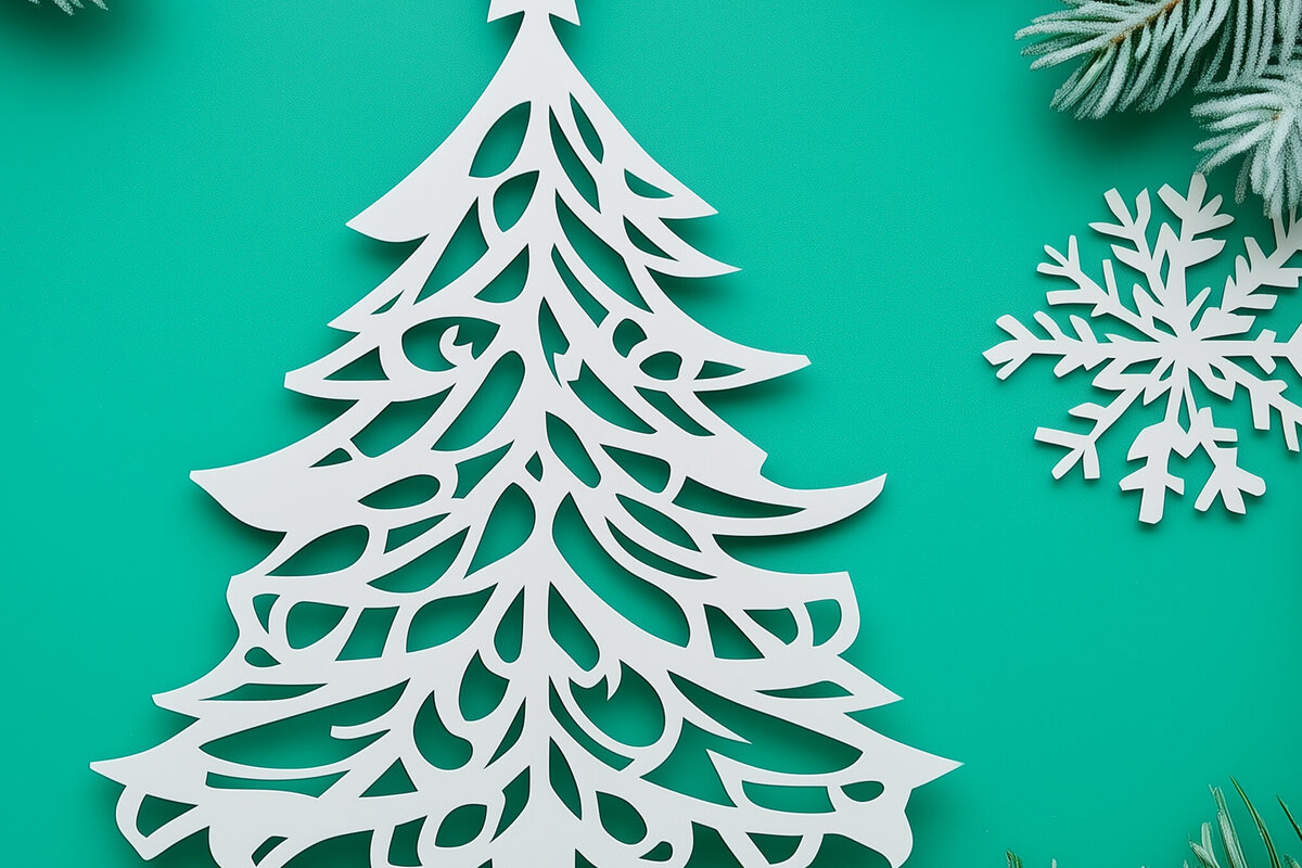 Intra απο ξύλο plywood 3mm-4mm πάχος – Κόψιμο από χαρτί χριστουγεννιάτικο δέντρο Δίασταση  20x20 cm INTRAFABR-108009479