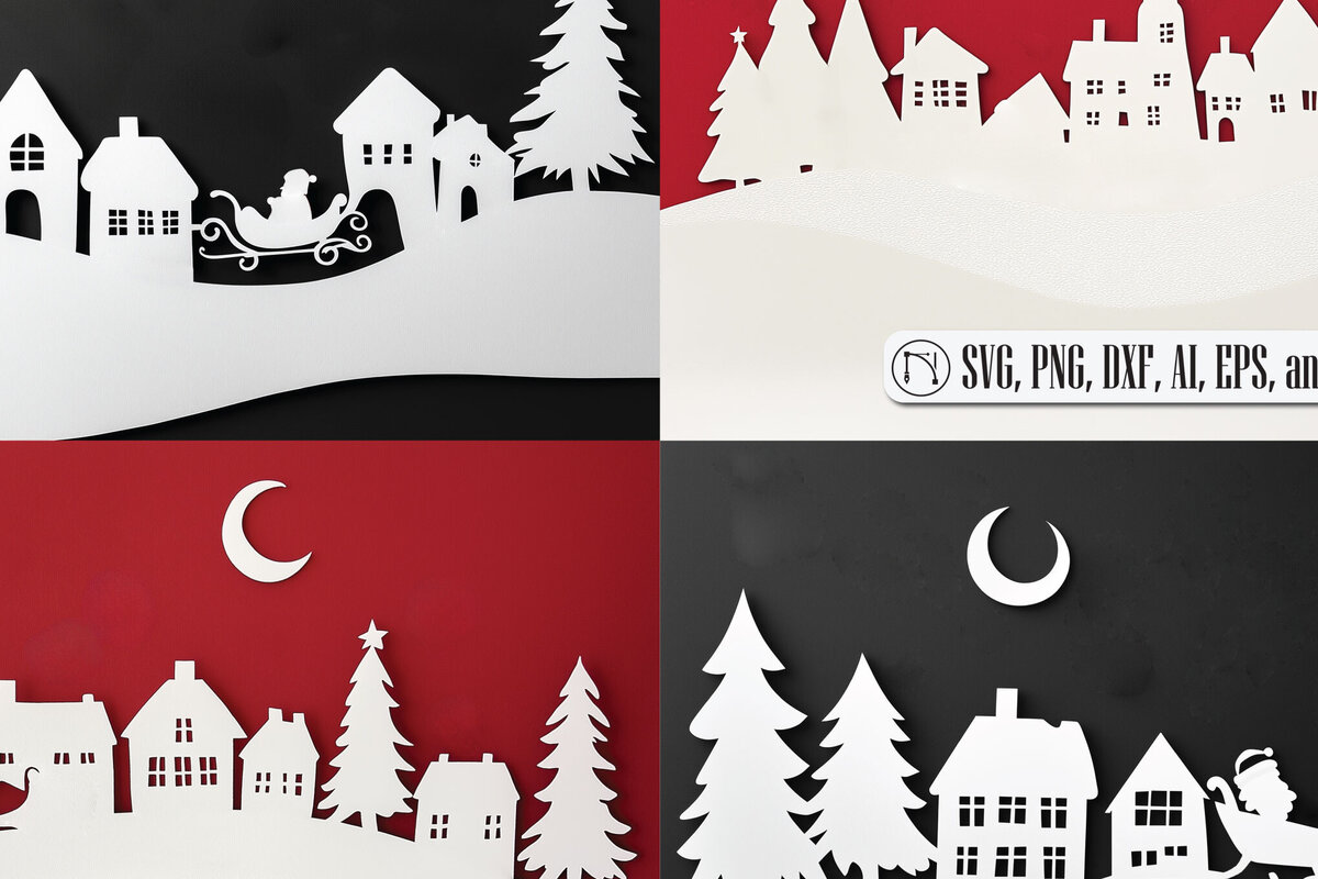 Intra απο ξύλο plywood 3mm-4mm πάχος – Πακέτο χριστουγεννιάτικου χωριού σε χαρτοκόπτη Δίασταση  20x20 cm INTRAFABR-111806754