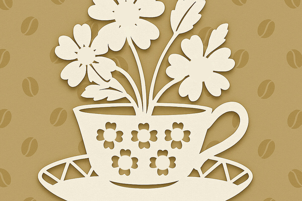 Intra απο ξύλο plywood 3mm-4mm πάχος – Paper Cut Coffee Cup Δίασταση  20x20 cm INTRAFABR-120409756