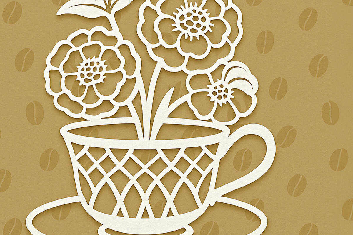 Intra απο ξύλο plywood 3mm-4mm πάχος – Paper Cut Coffee Cup Δίασταση  20x20 cm INTRAFABR-120421419