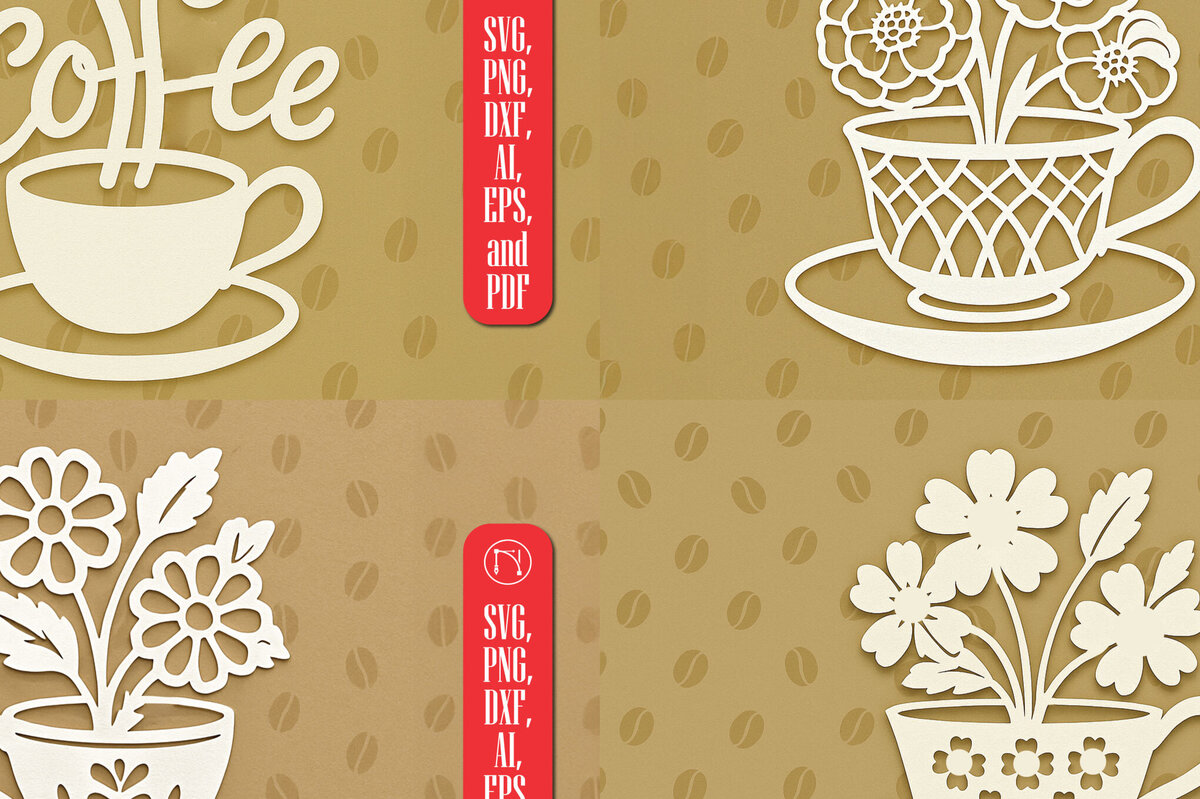 Intra απο ξύλο plywood 3mm-4mm πάχος – Paper Cut Coffee Cup Bundle Δίασταση  20x20 cm INTRAFABR-120422357