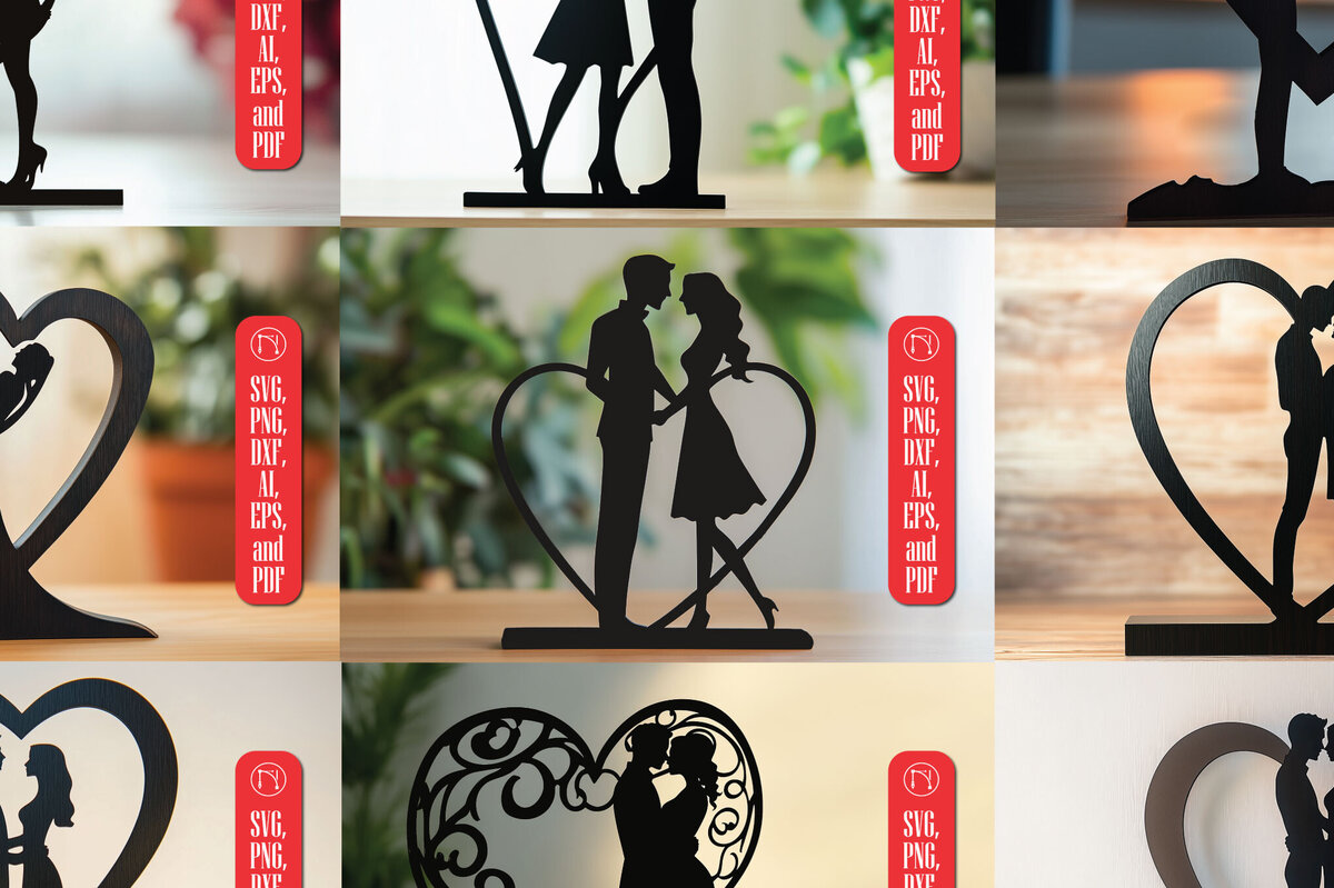 Intra απο ξύλο plywood 3mm-4mm πάχος – Paper Cut Couple in Heart Bundle Δίασταση  20x20 cm INTRAFABR-114681363