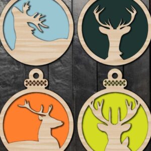 Intra απο ξύλο plywood 3mm-4mm πάχος – Σετ χριστουγεννιάτικες μπάλες Paper Cut Deer Δίασταση  20x20 cm INTRAFABR-73229475