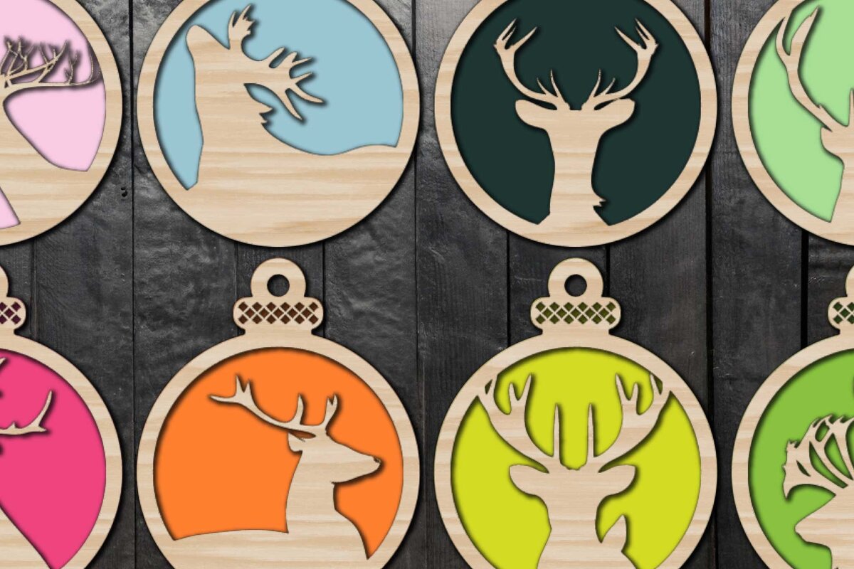 Intra απο ξύλο plywood 3mm-4mm πάχος – Σετ χριστουγεννιάτικες μπάλες Paper Cut Deer Δίασταση  20x20 cm INTRAFABR-73229475