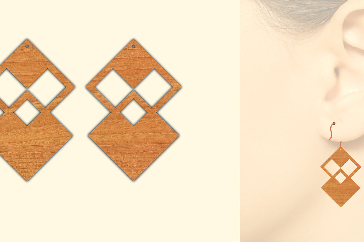 Intra απο ξύλο plywood 3mm-4mm πάχος – Ξύλινα σκουλαρίκια Δίασταση  5x5 cm INTRAFABR-68847985