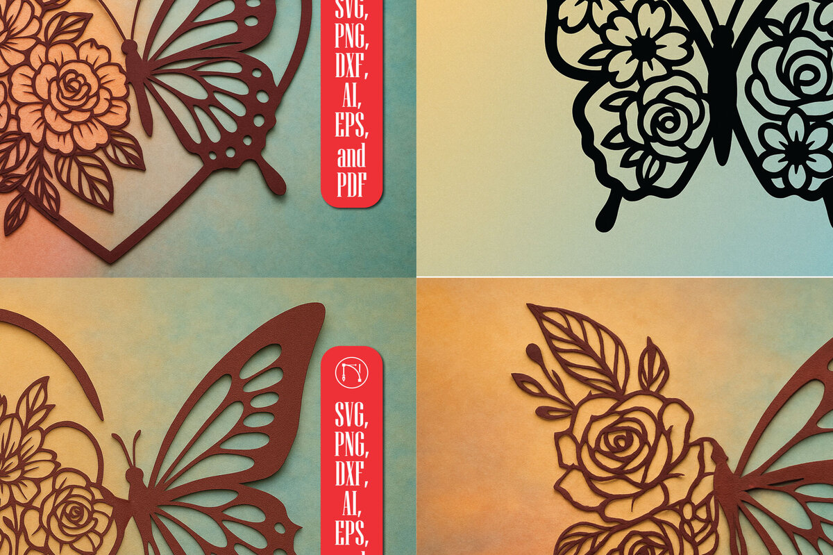 Intra απο ξύλο plywood 3mm-4mm πάχος – Πακέτο Floral Butterfly Cut Paper Cut Δίασταση  20x20 cm INTRAFABR-119934589