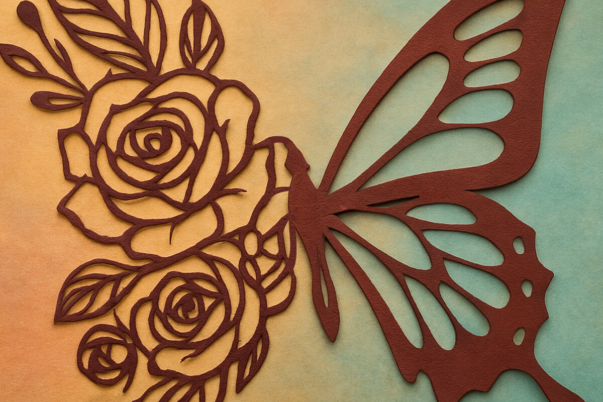 Intra απο ξύλο plywood 3mm-4mm πάχος – Κοπή χαρτιού Floral Butterfly Δίασταση  20x20 cm INTRAFABR-119934118