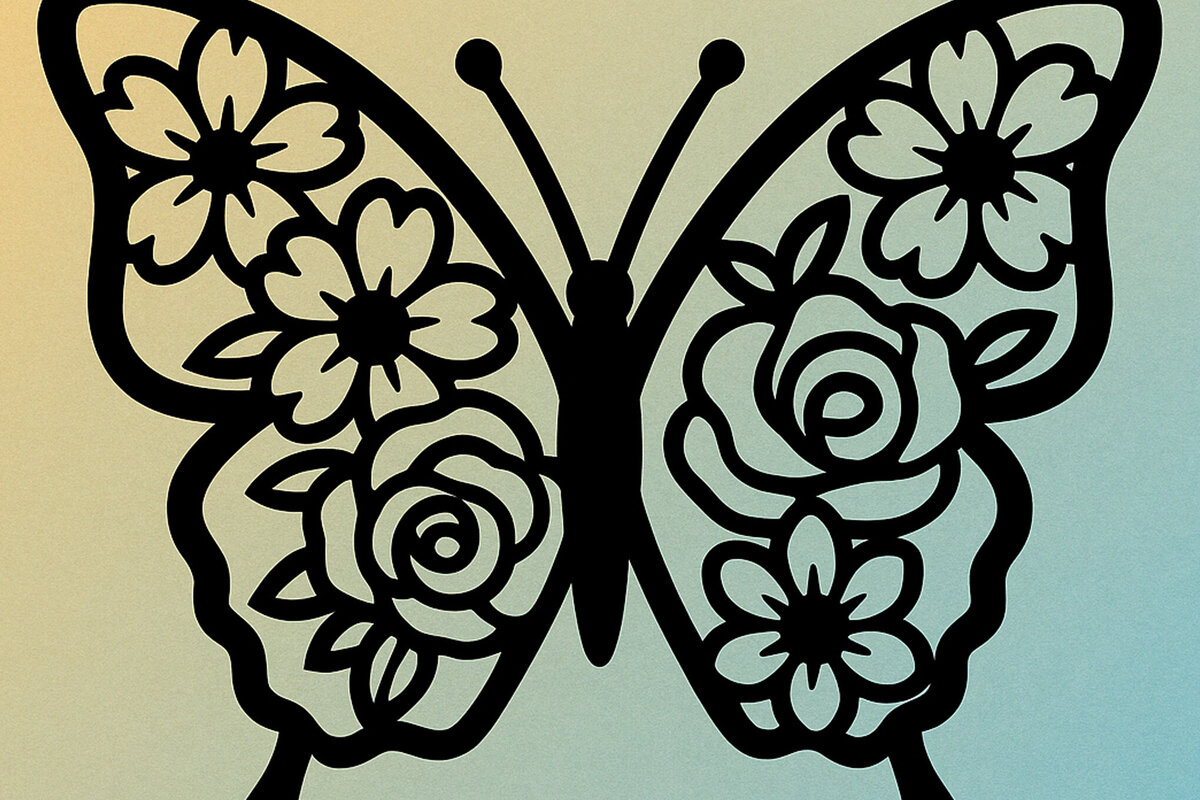 Intra απο ξύλο plywood 3mm-4mm πάχος – Κοπή χαρτιού Floral Butterfly Δίασταση  20x20 cm INTRAFABR-119934488