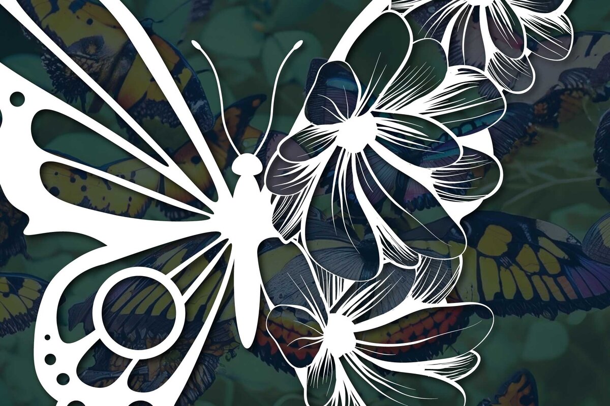 Intra απο ξύλο plywood 3mm-4mm πάχος – Κοπή χαρτιού Floral Butterfly Δίασταση  20x20 cm INTRAFABR-77311580