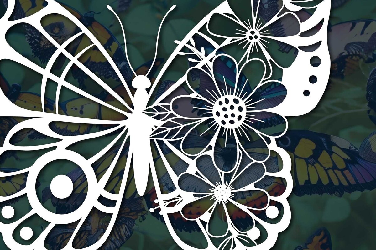 Intra απο ξύλο plywood 3mm-4mm πάχος – Κοπή χαρτιού Floral Butterfly Δίασταση  20x20 cm INTRAFABR-77321769