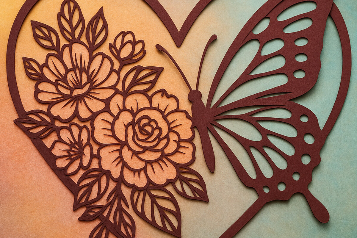 Intra απο ξύλο plywood 3mm-4mm πάχος – Κοπή χαρτιού Floral Butterfly Δίασταση  20x20 cm INTRAFABR-119933861