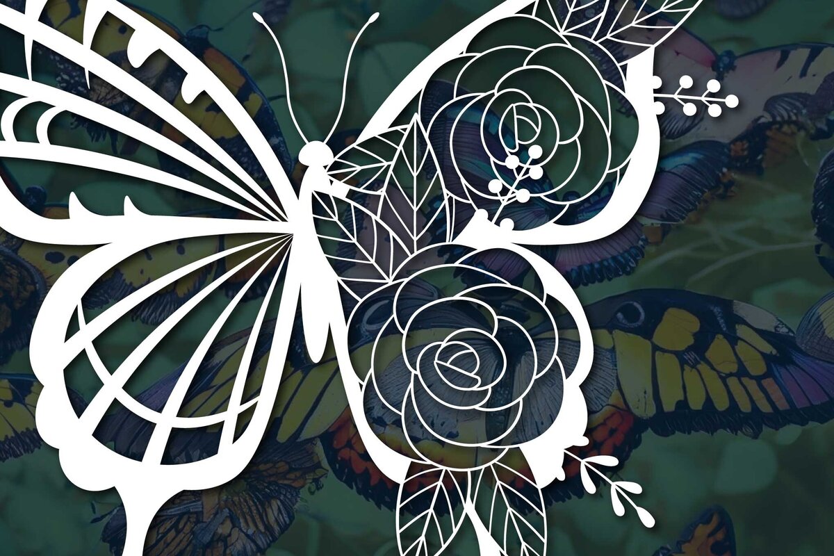 Intra απο ξύλο plywood 3mm-4mm πάχος – Κοπή χαρτιού Floral Butterfly Δίασταση  20x20 cm INTRAFABR-77310771