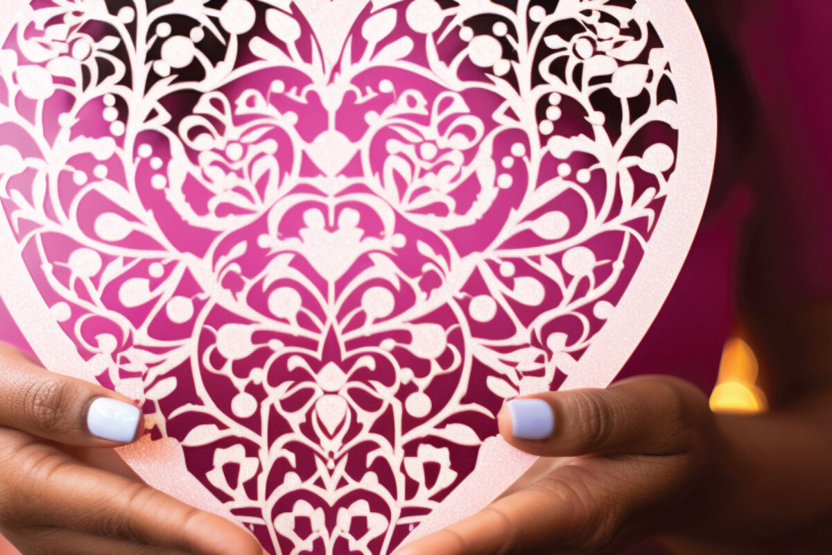 Intra απο ξύλο plywood 3mm-4mm πάχος – Χαρτί κομμένο Floral Flower Heart Δίασταση  20x20 cm INTRAFABR-86333196