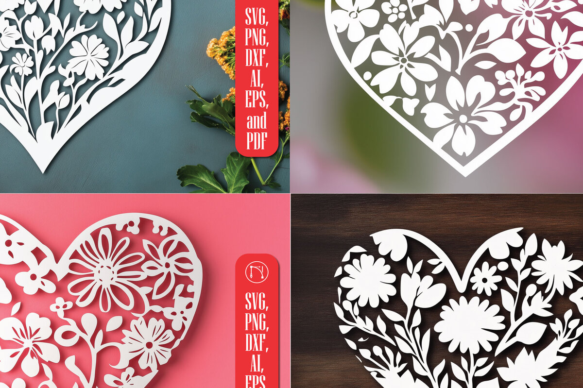 Intra απο ξύλο plywood 3mm-4mm πάχος – Πακέτο Floral Heart Cut Paper Δίασταση  20x20 cm INTRAFABR-115974459