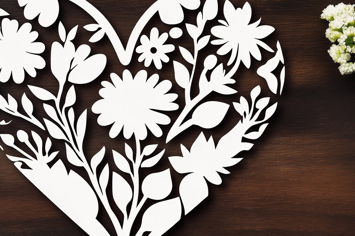 Intra απο ξύλο plywood 3mm-4mm πάχος – Κοπή χαρτιού Floral Heart Δίασταση  20x20 cm INTRAFABR-115966717