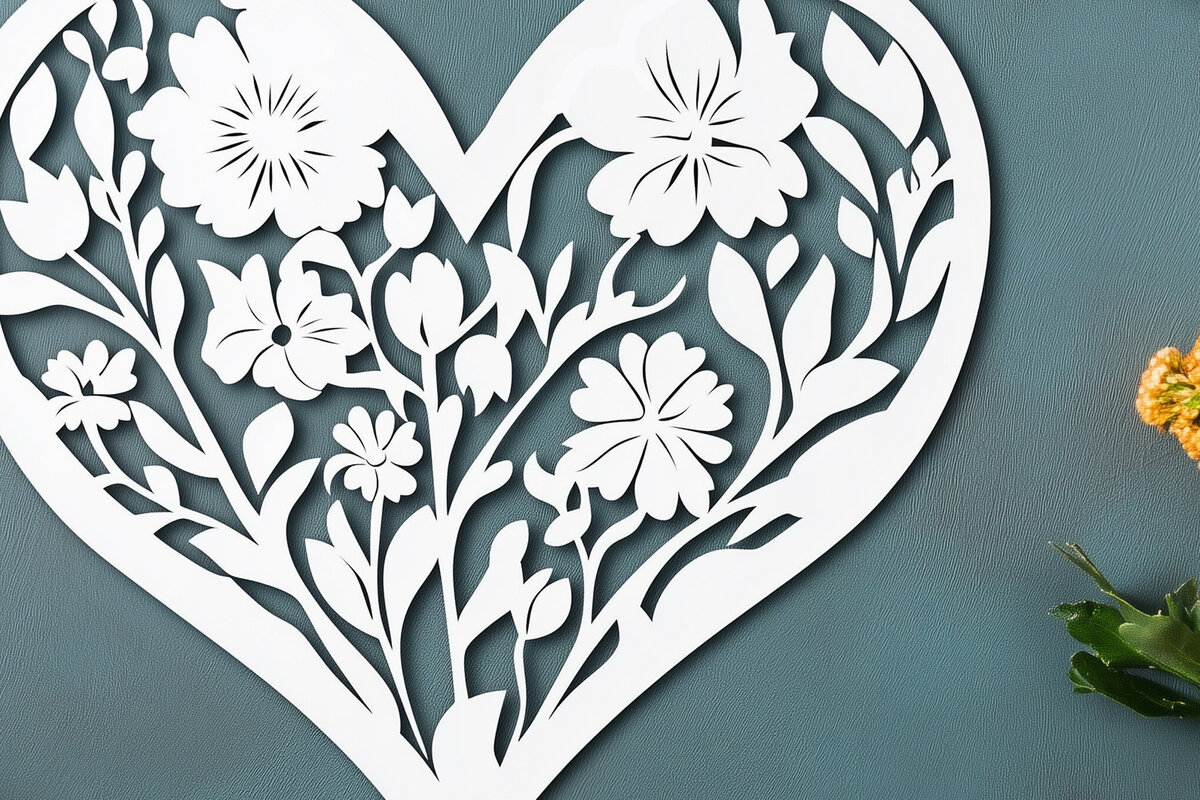 Intra απο ξύλο plywood 3mm-4mm πάχος – Κοπή χαρτιού Floral Heart Δίασταση  20x20 cm INTRAFABR-115963683