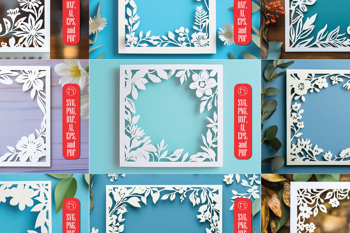 Intra απο ξύλο plywood 3mm-4mm πάχος – Πακέτο με φλοράλ κορνίζα σε χαρτί Δίασταση  20x20 cm INTRAFABR-114080012