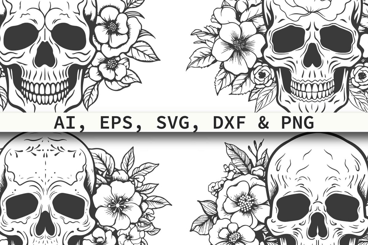 Intra απο ξύλο plywood 3mm-4mm πάχος – Πακέτο Paper Cut Floral Skull Cricut Δίασταση  20x20 cm INTRAFABR-80669902