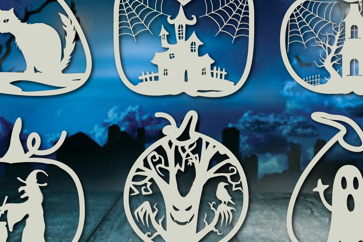 Intra απο ξύλο plywood 3mm-4mm πάχος – Δέσμη Halloween Pumkin Paper Cut Δίασταση  20x20 cm INTRAFABR-75962734