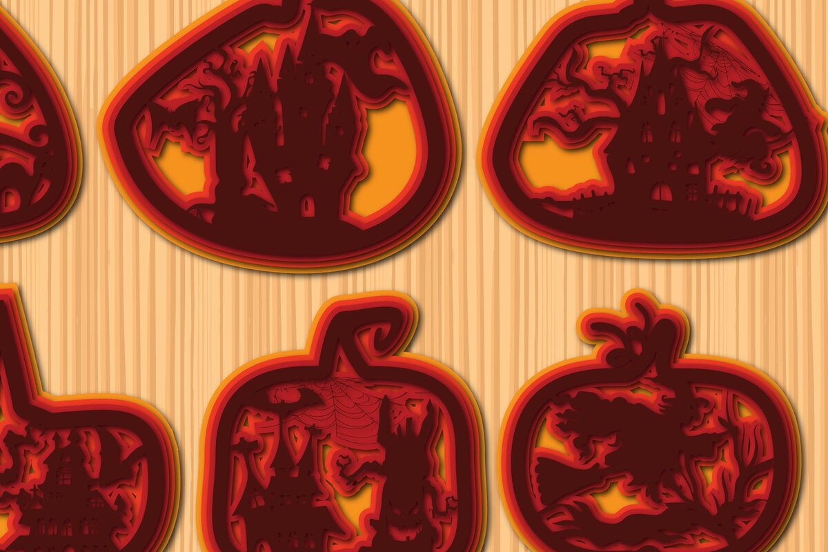 Intra απο ξύλο plywood 3mm-4mm πάχος – Δέσμη από Halloween Pumpkin Paper Cut Δίασταση  20x20 cm INTRAFABR-34690638