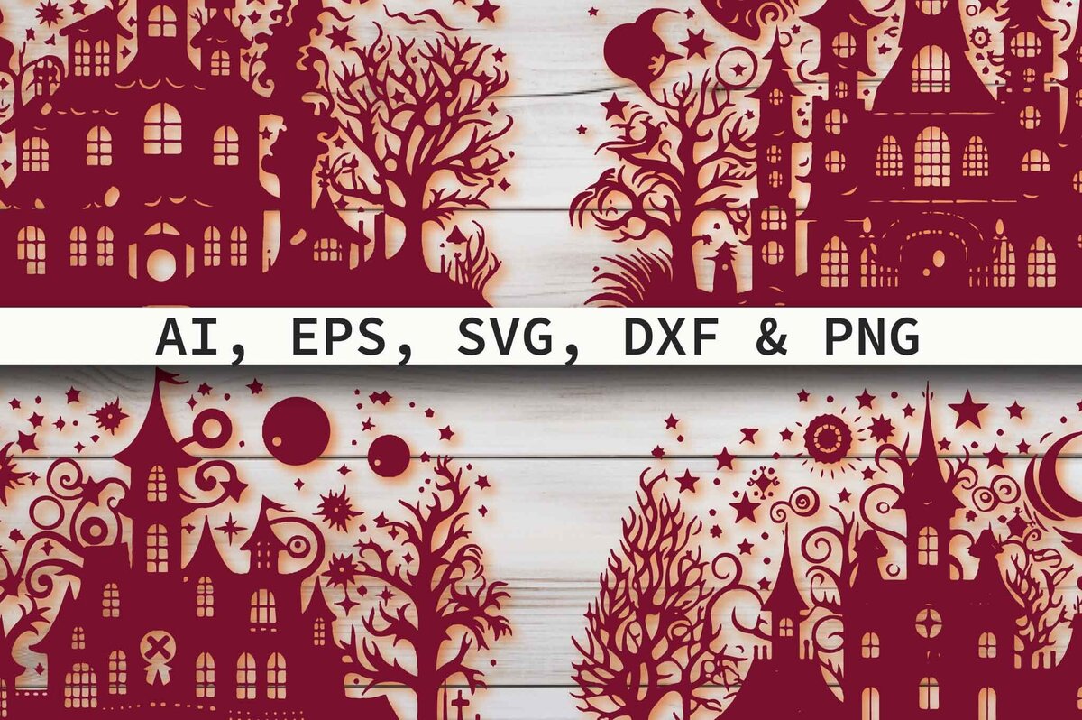 Intra απο ξύλο plywood 3mm-4mm πάχος – Paper Cut Haunted House Πακέτο Δίασταση  20x20 cm INTRAFABR-81037980