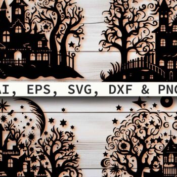 Intra απο ξύλο plywood 3mm-4mm πάχος – Paper Cut Haunted House Πακέτο Δίασταση 20x20 cm INTRAFABR-81035406 - Image 1