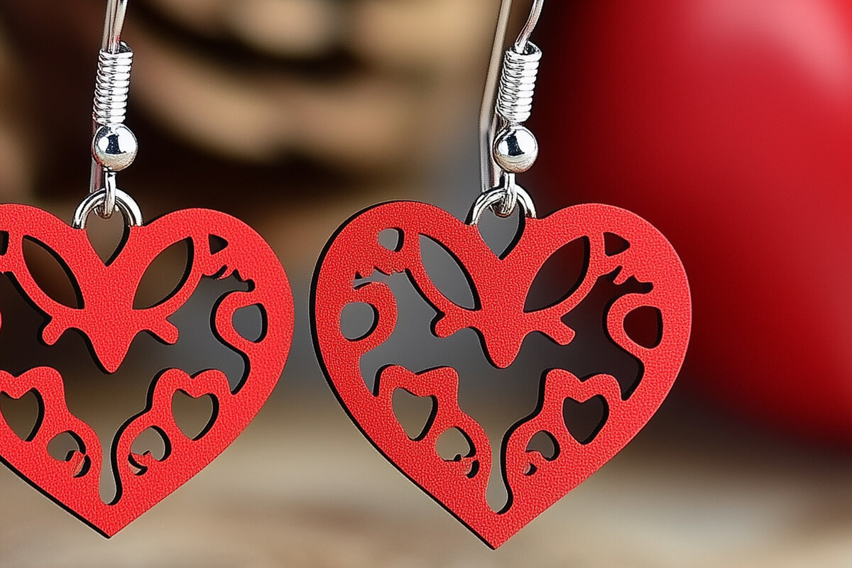 Intra απο ξύλο plywood 3mm-4mm πάχος – Paper Cut Hearts Earrings Δίασταση  5x5 cm INTRAFABR-112388293
