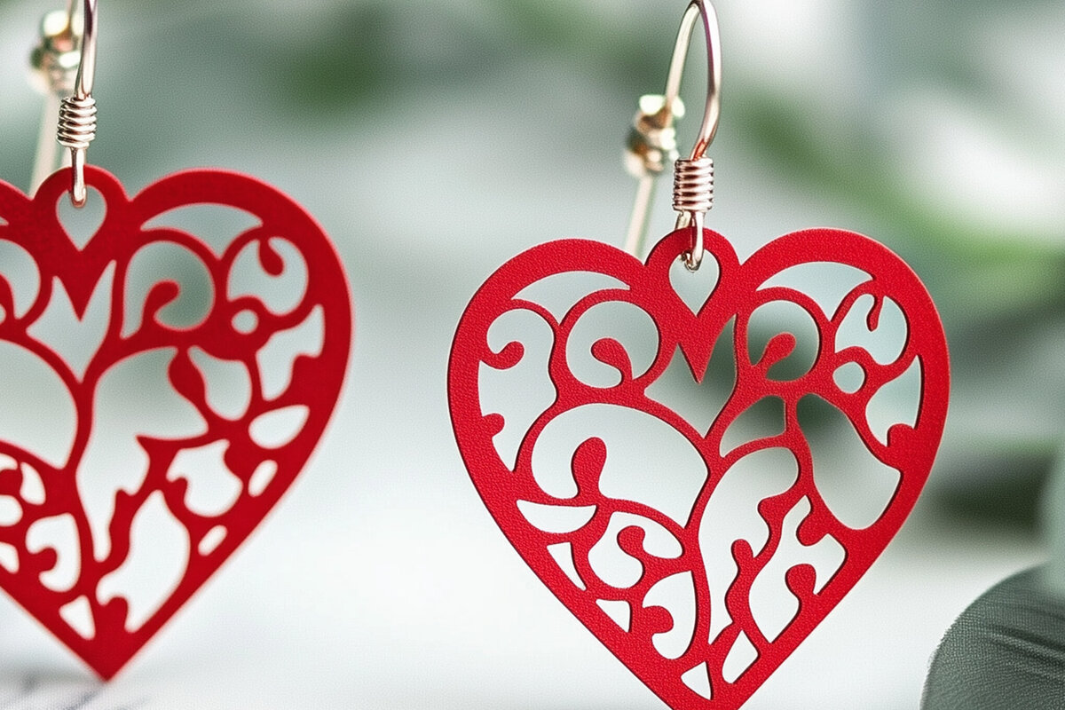 Intra απο ξύλο plywood 3mm-4mm πάχος – Paper Cut Hearts Earrings Δίασταση  5x5 cm INTRAFABR-112390103