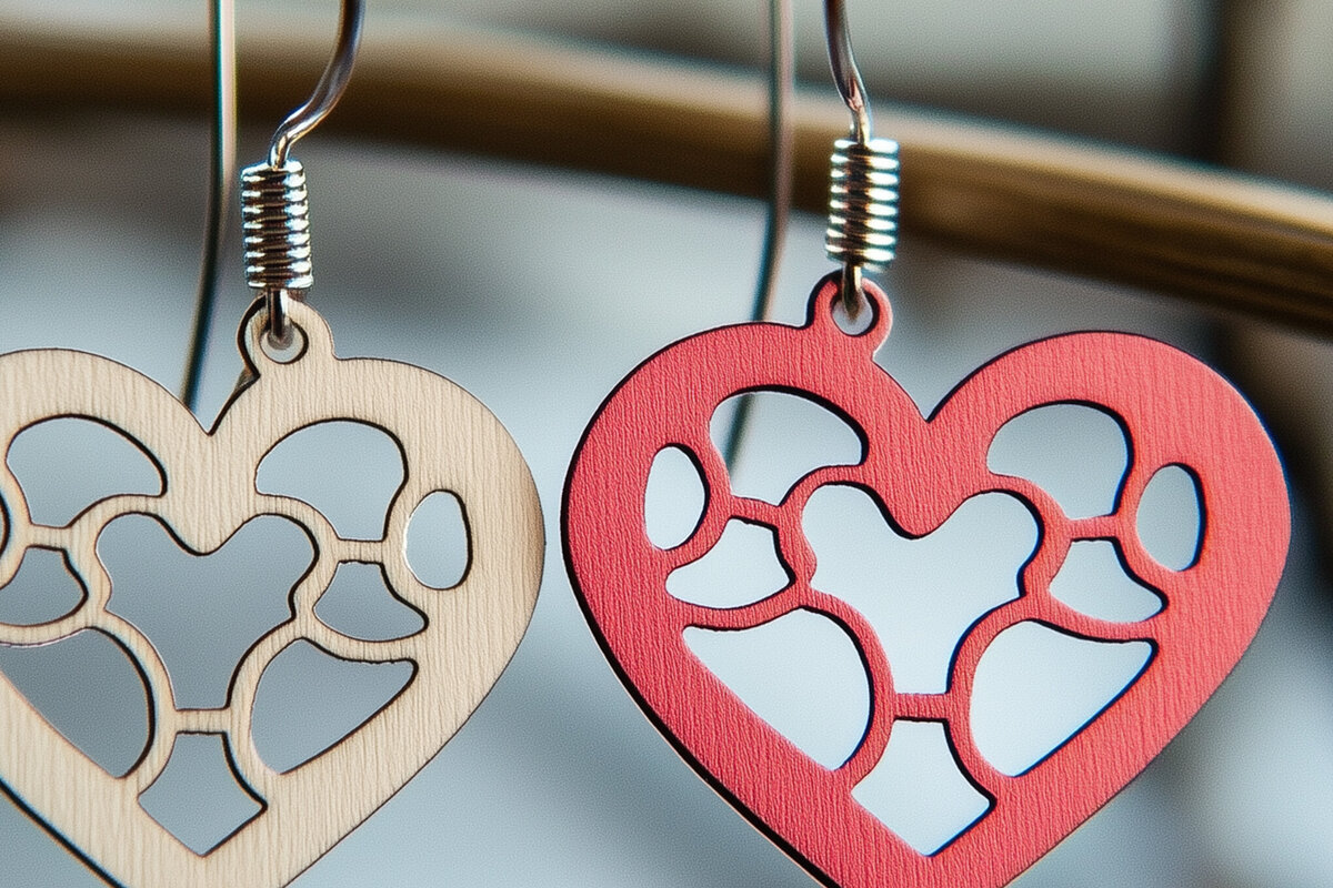 Intra απο ξύλο plywood 3mm-4mm πάχος – Paper Cut Hearts Earrings Δίασταση  5x5 cm INTRAFABR-112326517