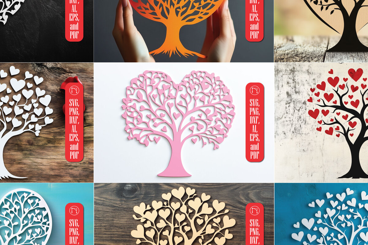 Intra απο ξύλο plywood 3mm-4mm πάχος – Paper Cut Love Tree Bundle Δίασταση  20x20 cm INTRAFABR-112697831