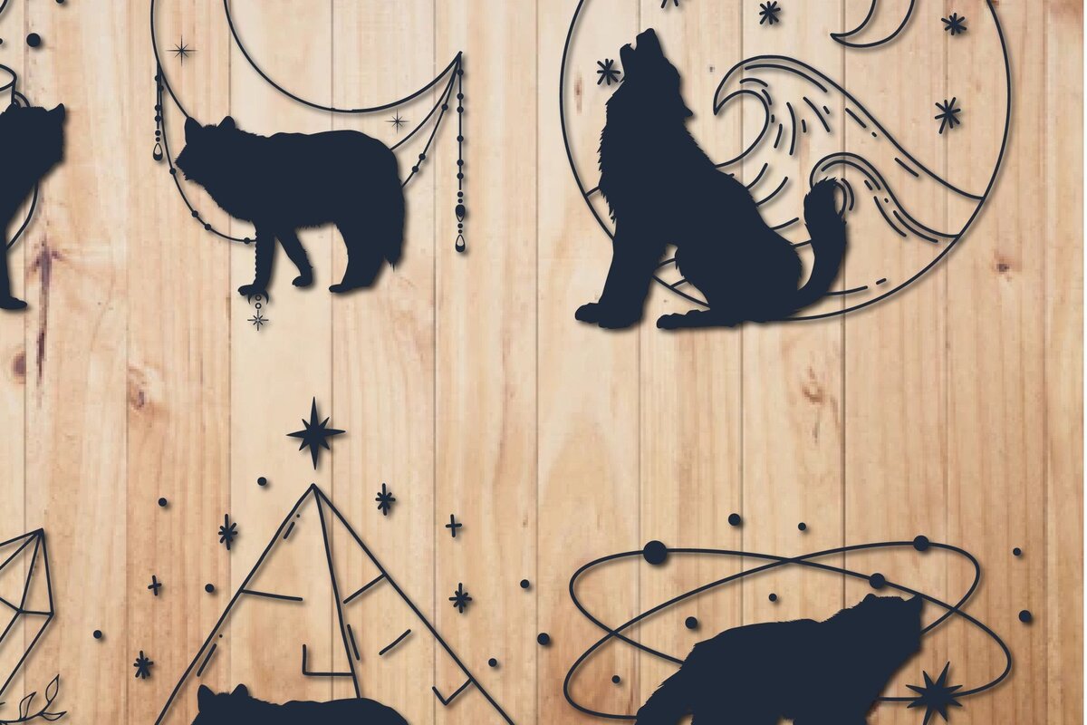 Intra απο ξύλο plywood 3mm-4mm πάχος – Δέσμη Paper Cut Mystical Wolf Δίασταση  20x20 cm INTRAFABR-31183685