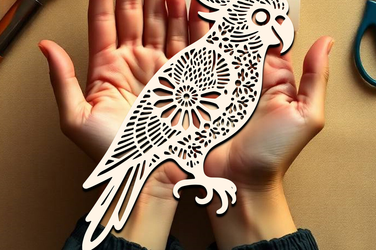 Intra απο ξύλο plywood 3mm-4mm πάχος – Paper Cut Parrot Bird Δίασταση  20x20 cm INTRAFABR-120031433