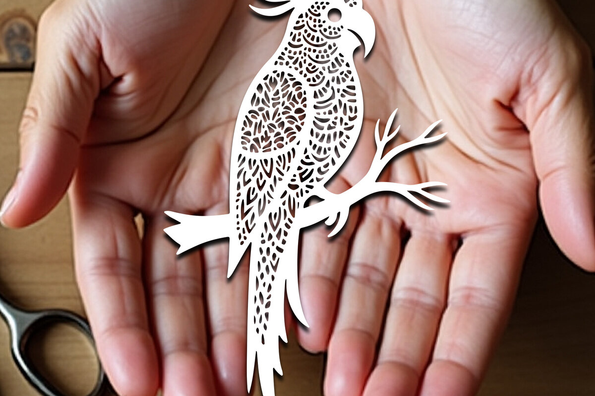 Intra απο ξύλο plywood 3mm-4mm πάχος – Paper Cut Parrot Bird Δίασταση  20x20 cm INTRAFABR-120031438