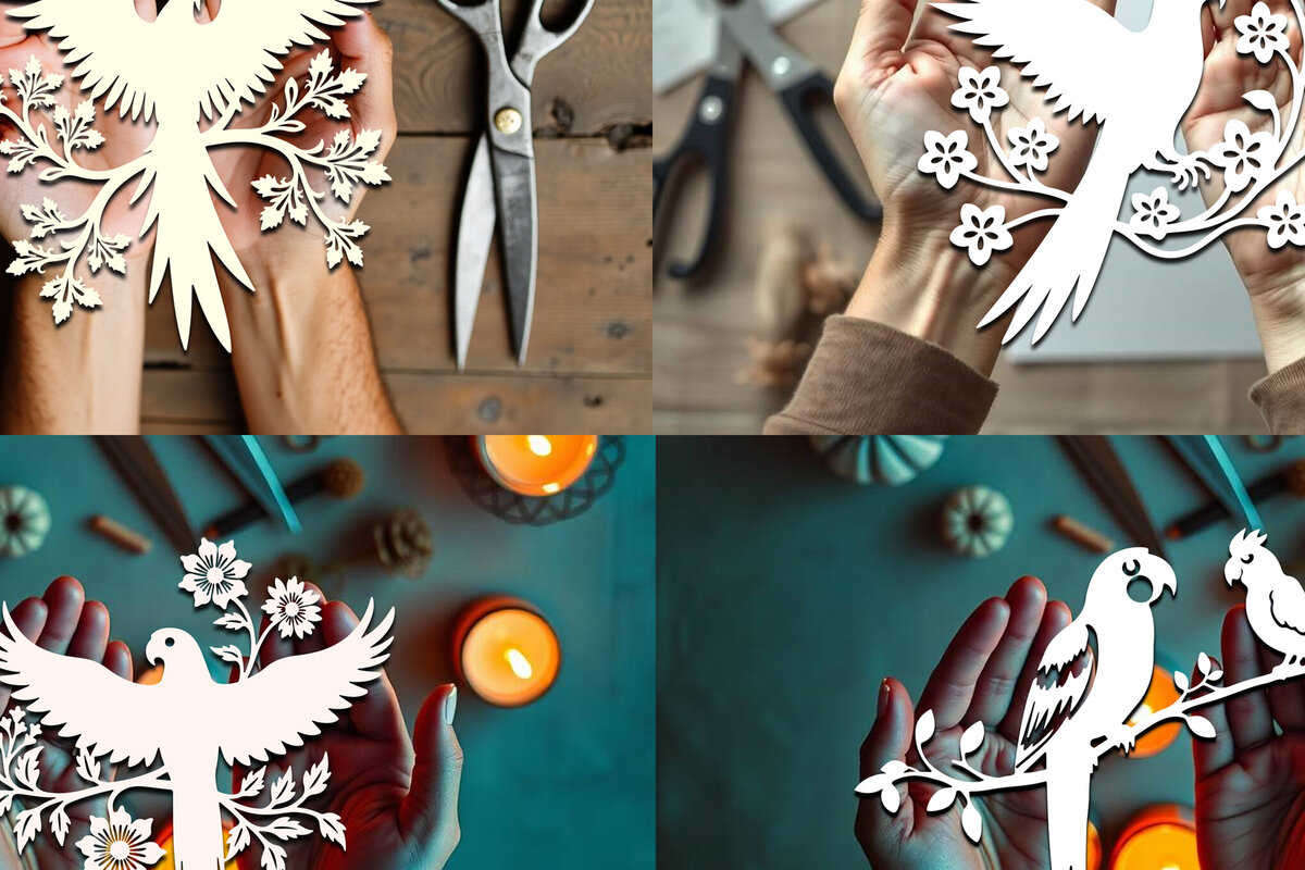 Intra απο ξύλο plywood 3mm-4mm πάχος – Πακέτο Paper Cut Parrot Bird Δίασταση  20x20 cm INTRAFABR-120266348