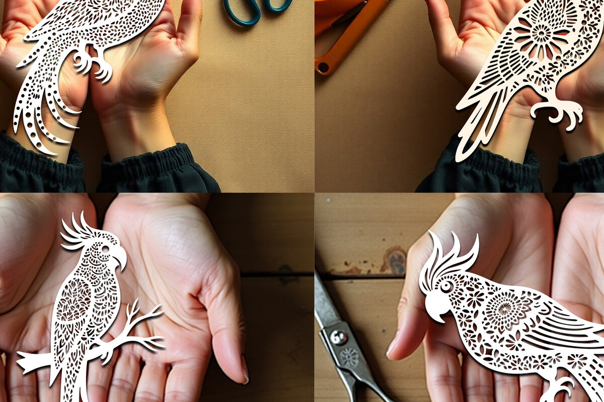 Intra απο ξύλο plywood 3mm-4mm πάχος – Πακέτο Paper Cut Parrot Bird Δίασταση  20x20 cm INTRAFABR-120266344