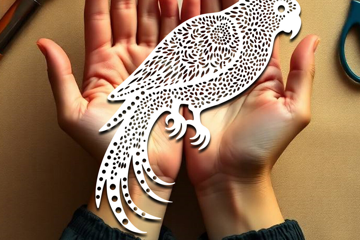 Intra απο ξύλο plywood 3mm-4mm πάχος – Paper Cut Parrot Bird Δίασταση  20x20 cm INTRAFABR-120031415